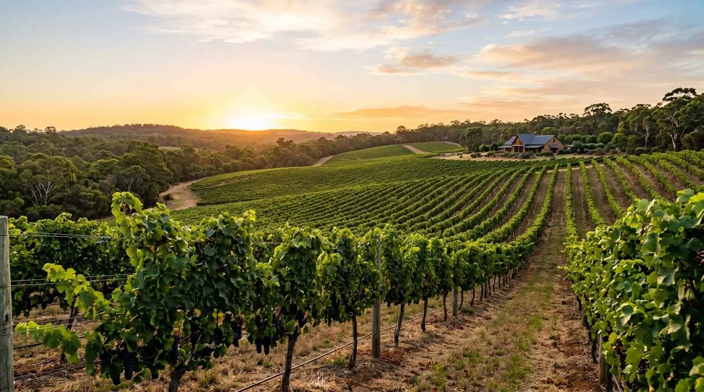 Margaret River vineyards at sunset